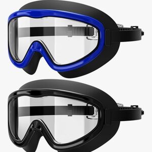 NEW - Adult 2 Pack-Wide View Swim Goggles for Men Women Youth - Black And Blue